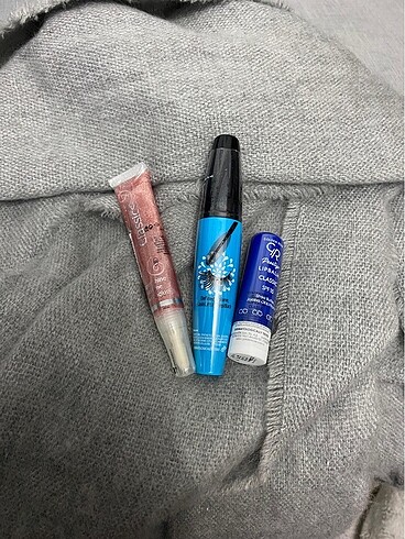 Mavi set Maskara gloss ve lipbalm