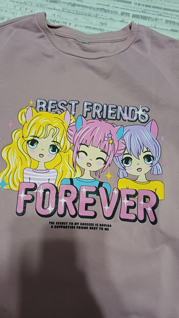 Kız Çocuk Pembe Baskılı Sweatshirt - Görsel 5