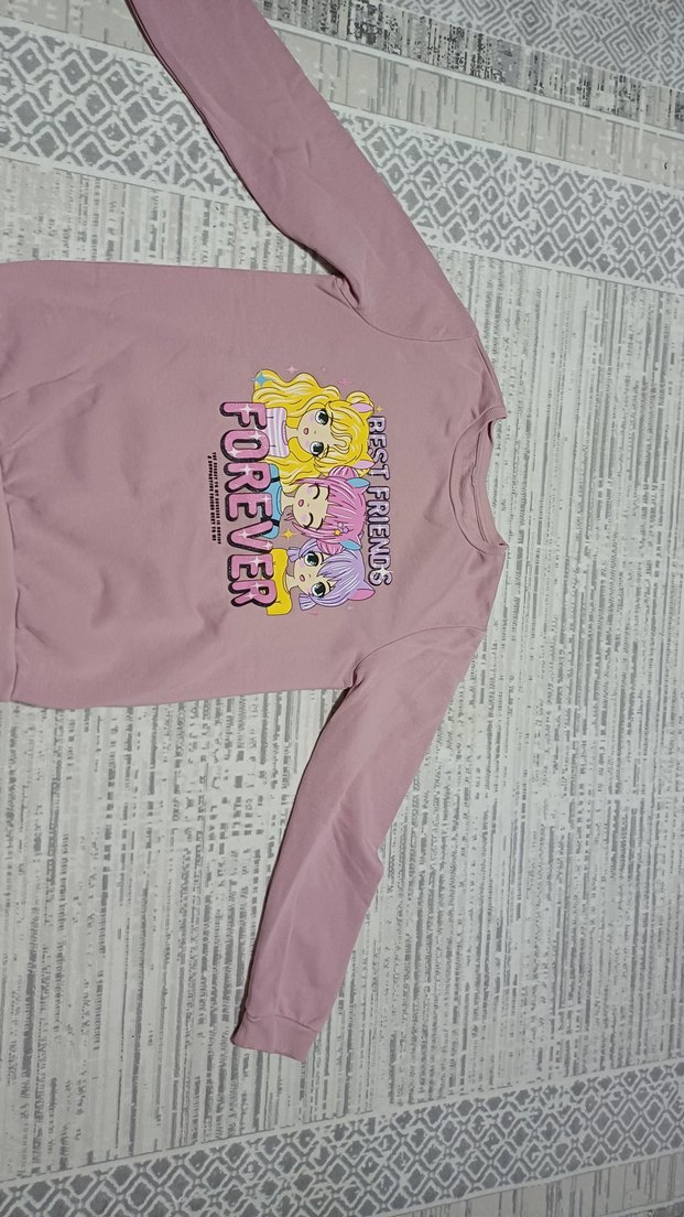 Kız Çocuk Pembe Baskılı Sweatshirt - Görsel 2
