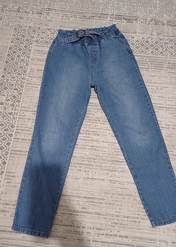 kız çocuk  Mavi Kemerli Denim Pantolon - Görsel 2