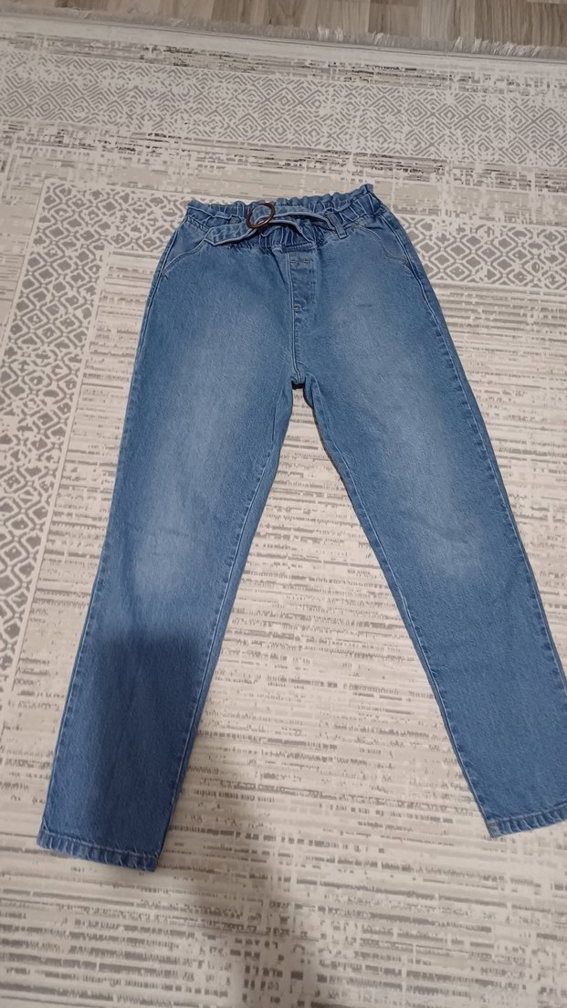 kız çocuk  Mavi Kemerli Denim Pantolon - Görsel 2