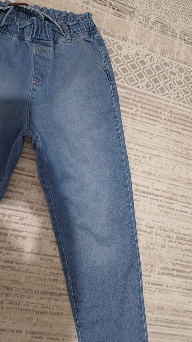 kız çocuk  Mavi Kemerli Denim Pantolon - Görsel 4
