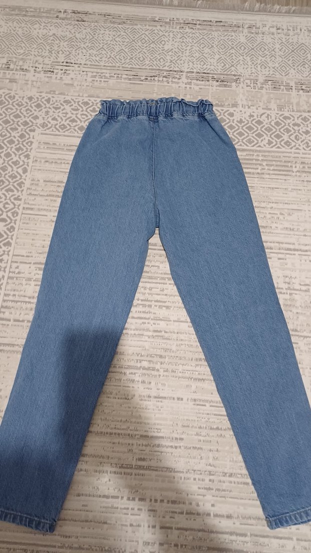 kız çocuk  Mavi Kemerli Denim Pantolon - Görsel 5