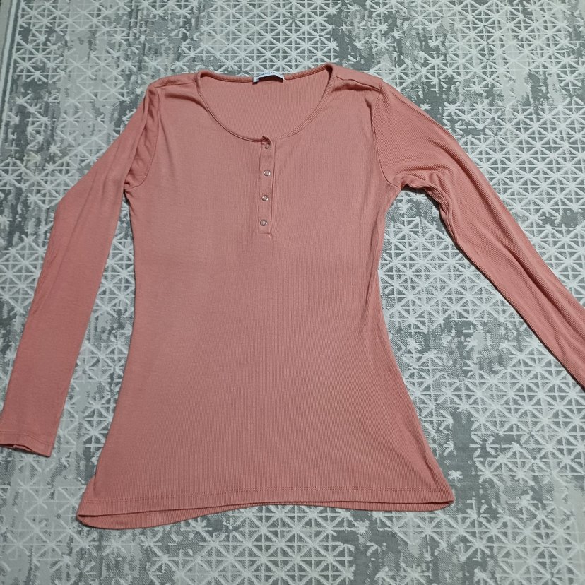 Düğmeli  Kadın Uzun Kollu Tişört - Görsel 5