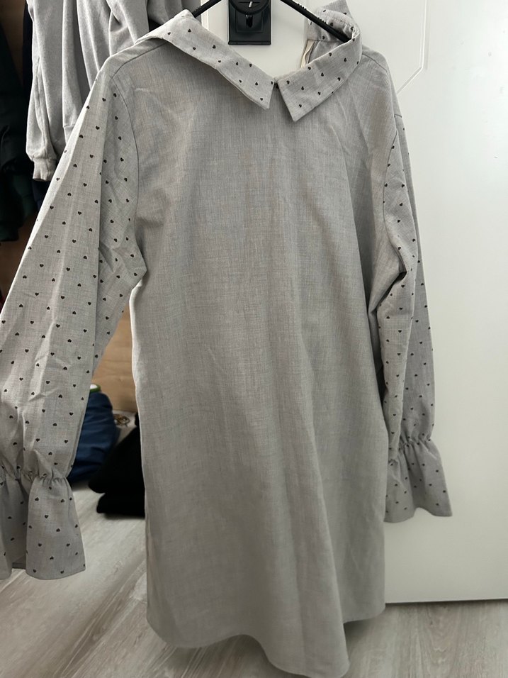 Gri Puantiyeli Uzun Kollu Midi Keten Tunik - Görsel 3