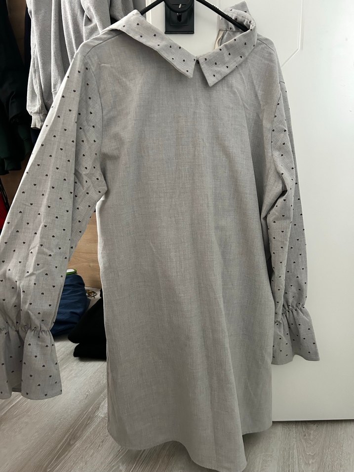 Gri Puantiyeli Uzun Kollu Midi Keten Tunik - Görsel 2