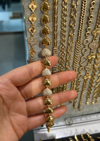 Zincir Detaylı Altın Renkli Yılan Desenli Bileklik 14k altın kap - Görsel 2