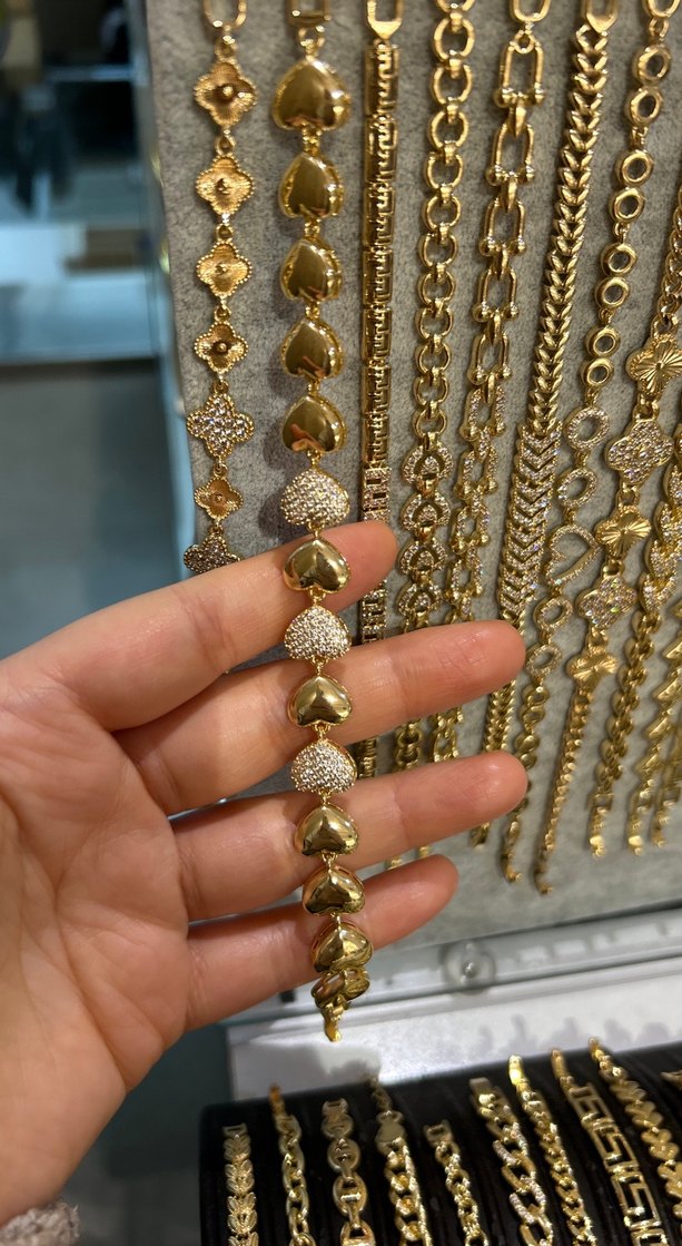 Zincir Detaylı Altın Renkli Yılan Desenli Bileklik 14k altın kap - Görsel 2