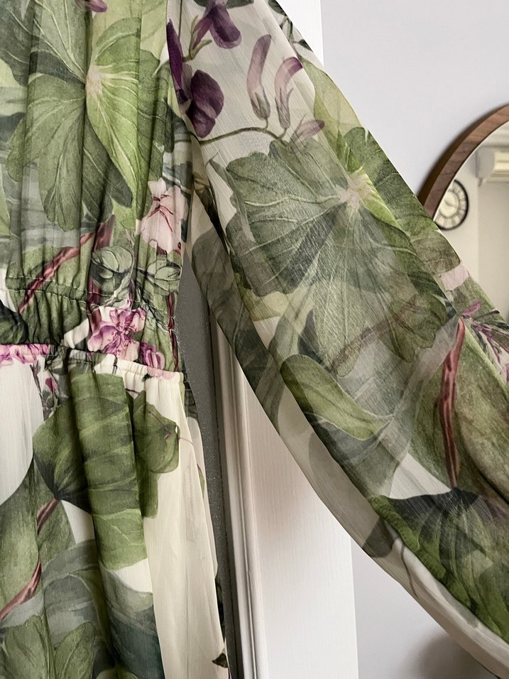 Bohem V Yaka Uzun Kol Desenli Elbise - Görsel 2