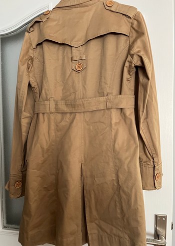 Bej Midi Kadın Trençkot, Düğmeli, Salaş Kesim - Görsel 2