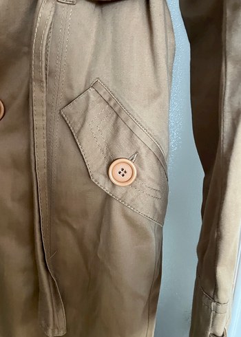 Bej Midi Kadın Trençkot, Düğmeli, Salaş Kesim - Görsel 3