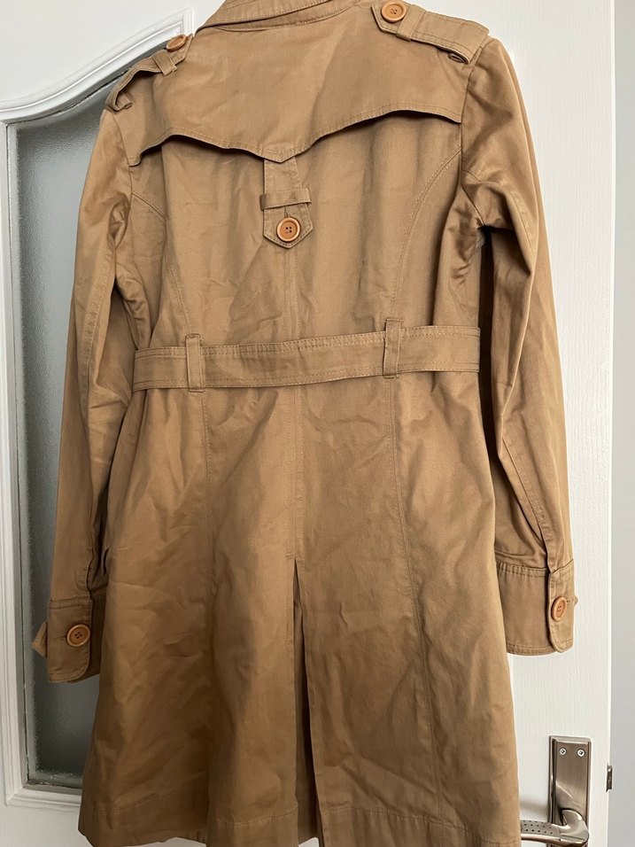 Bej Midi Kadın Trençkot, Düğmeli, Salaş Kesim - Görsel 2