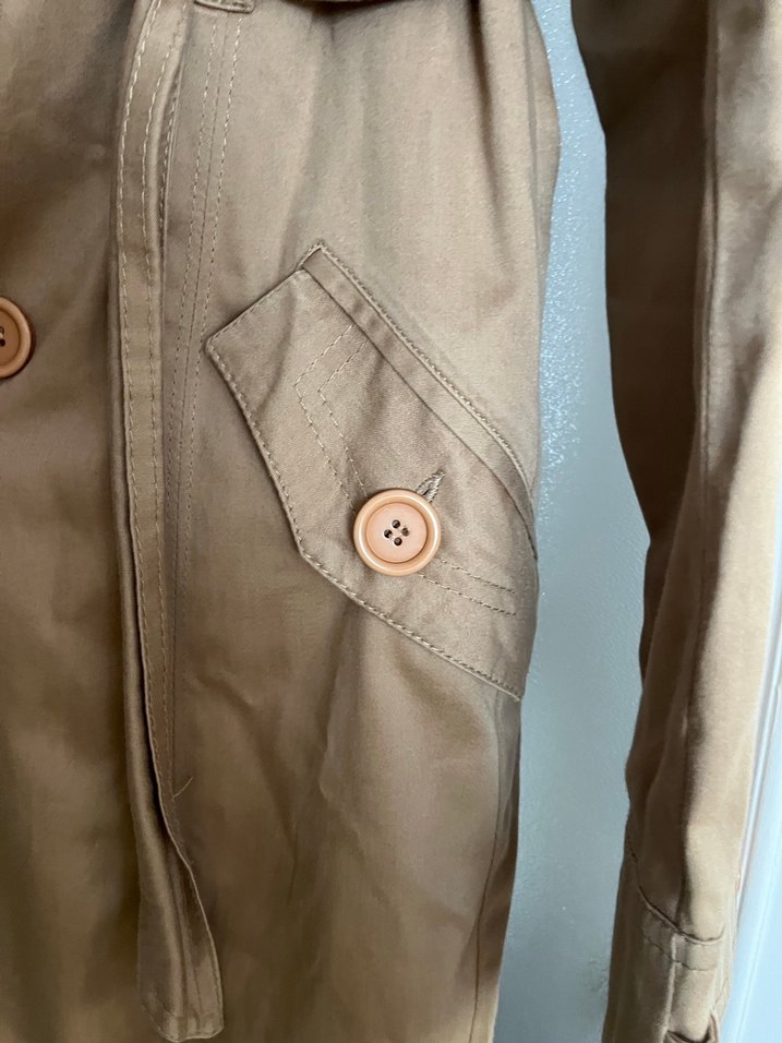 Bej Midi Kadın Trençkot, Düğmeli, Salaş Kesim - Görsel 3