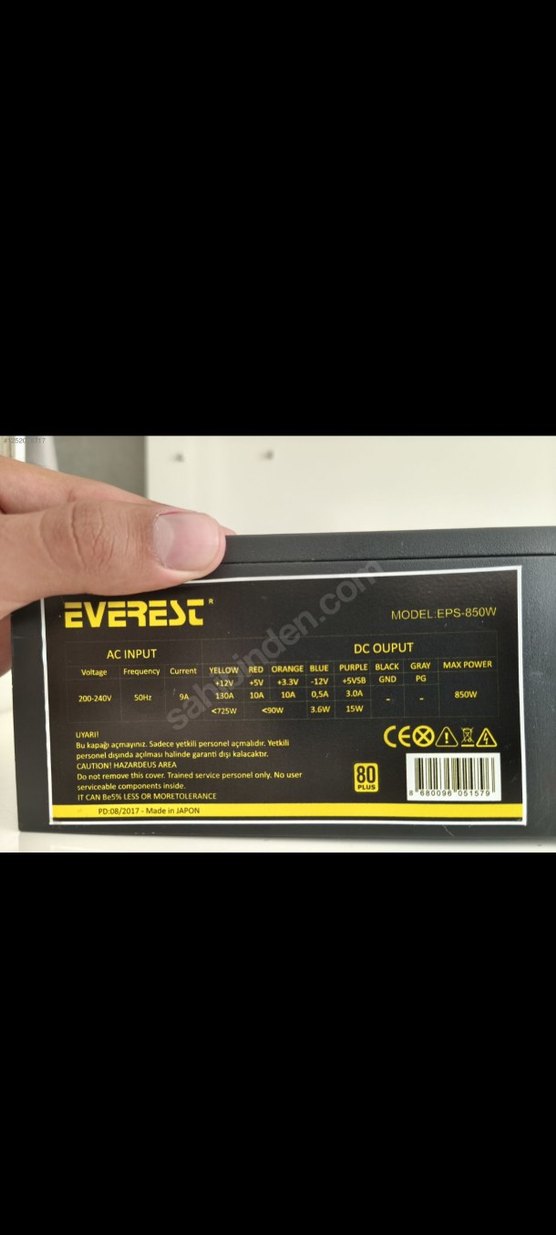 Everest  Bilgisayar Güç Kaynağı 850 watt - Görsel 3