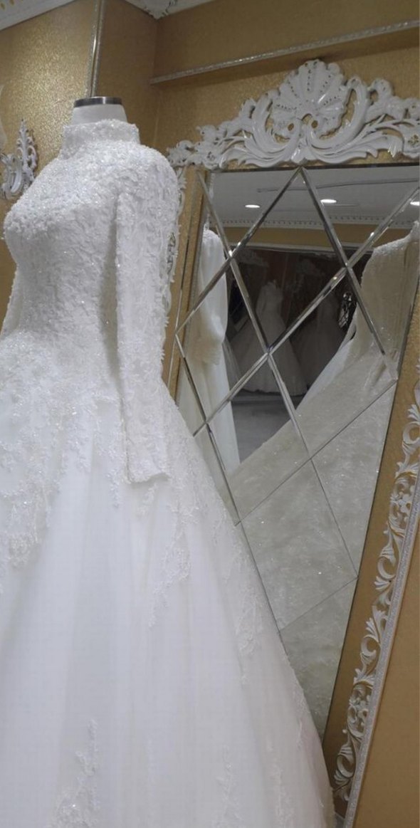 Uzun Kollu Beyaz A kesim gelinlik - Görsel 2