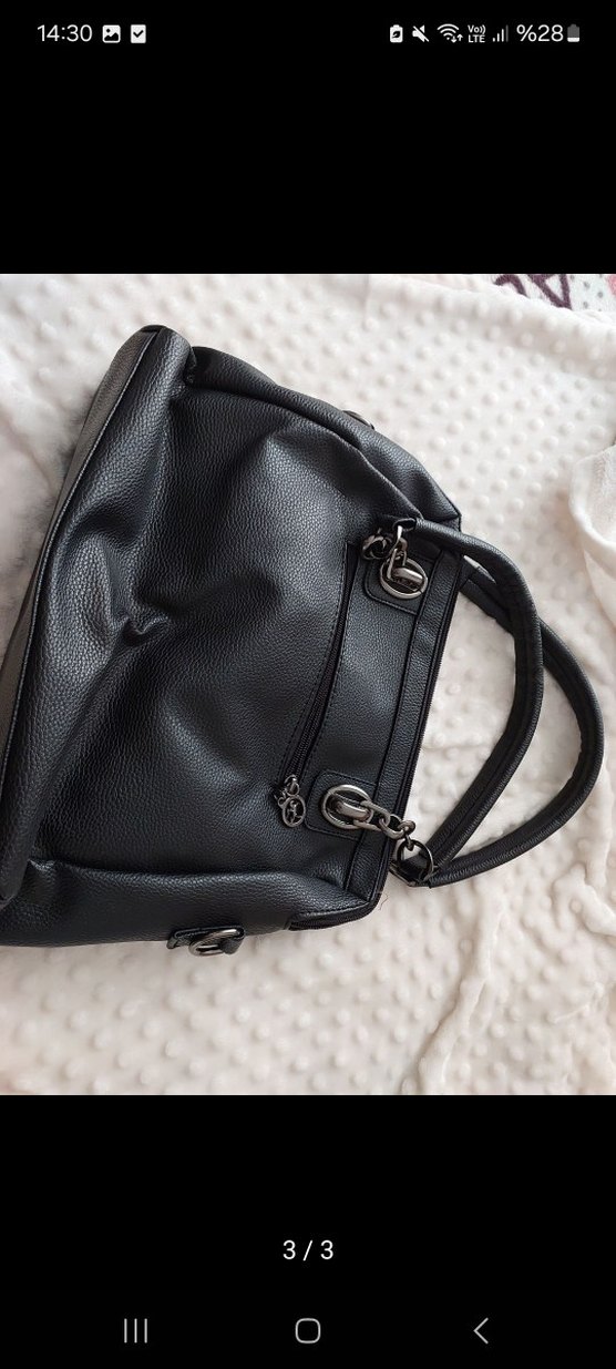 zımbalı Siyah  Deri Kadın Çantası - Görsel 3