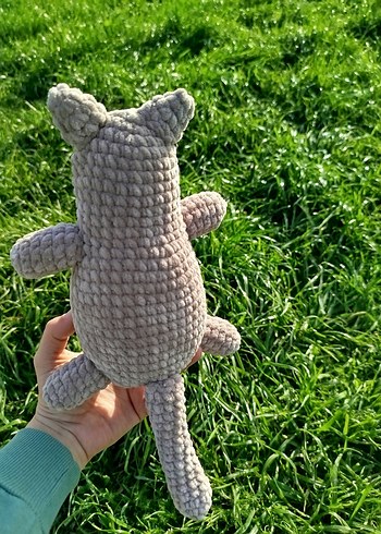 Gri Örgü Peluş Kedi Oyuncak - Görsel 3