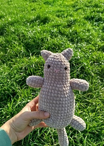 Gri Örgü Peluş Kedi Oyuncak - Görsel 2