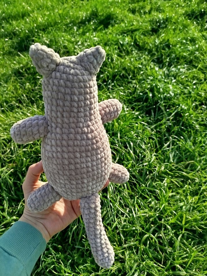 Gri Örgü Peluş Kedi Oyuncak - Görsel 3