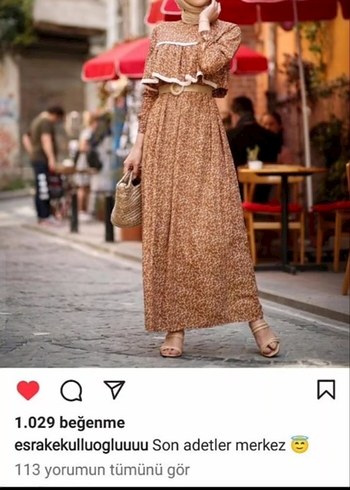 Uzun Kahverengi Fırfırlı Bohem Elbise