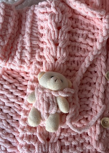 Pembe Örgü Bebek Battaniyesi ve Tulumu - Görsel 2