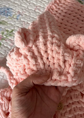 Pembe Örgü Bebek Battaniyesi ve Tulumu - Görsel 4