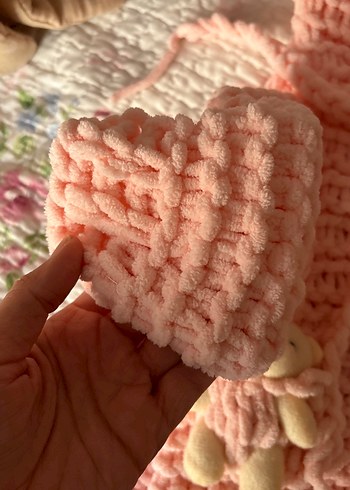 Pembe Örgü Bebek Battaniyesi ve Tulumu - Görsel 3