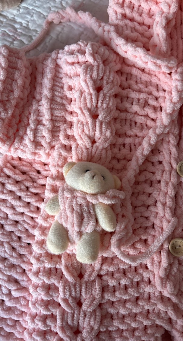 Pembe Örgü Bebek Battaniyesi ve Tulumu - Görsel 2