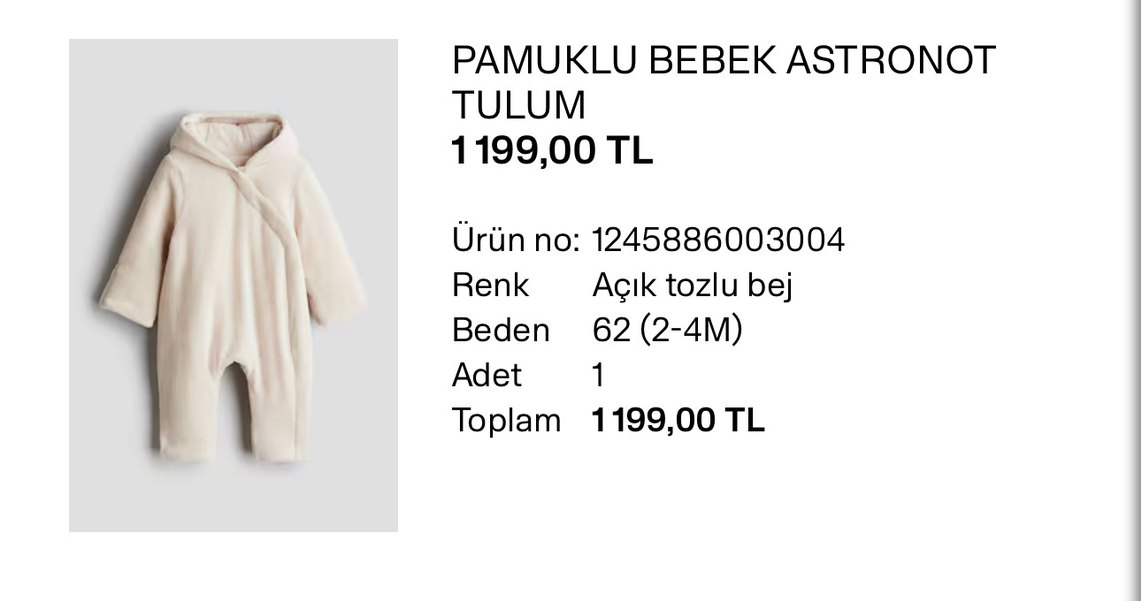 H&M Pamuklu Bebek Astronot Tulum 62 cm 2-4 Ay - Görsel 2