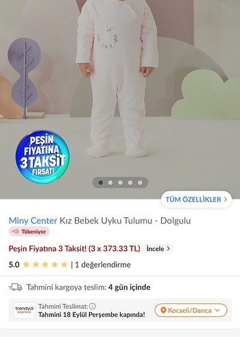 Miny Center Kız Bebek Dolgulu Tulum 3-6 Ay