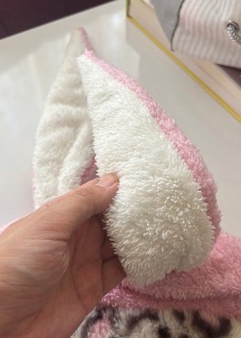 Beden Pembe Leopar Desenli Tavşan Kulaklı Dış Kundak