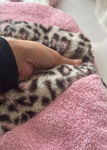 Civil Pembe Leopar Desenli Tavşan Kulaklı Dış Kundak