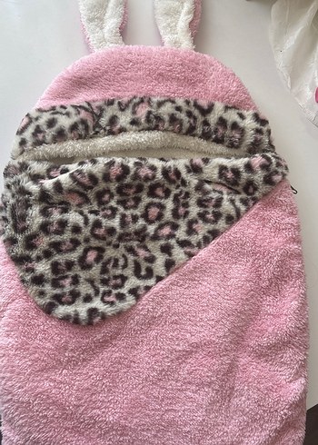 Pembe Leopar Desenli Tavşan Kulaklı Dış Kundak