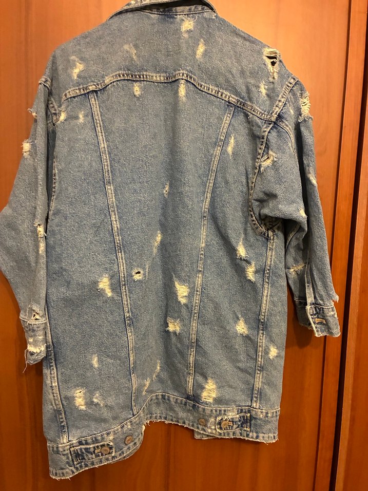 Düğmeli Mavi Uzun Kadın Kot Ceket - Görsel 2