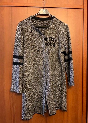 Gri Mickey Mouse Desenli Triko Kadın  hırka - Görsel 2