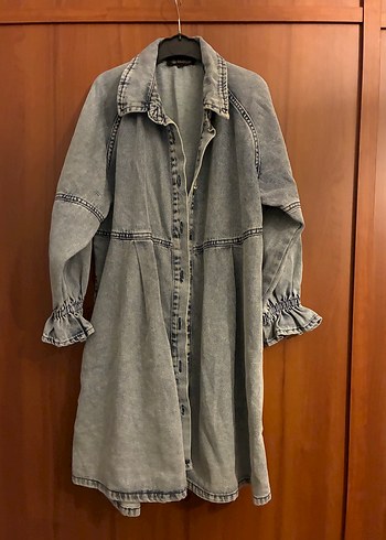 Diğer Acik Gri Denim Gomlek Elbise
