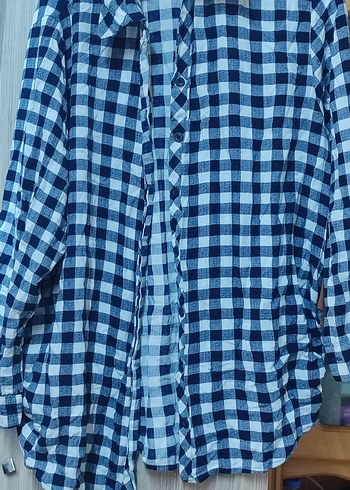 Düğmeli Mavi Kareli  Gömlek - Görsel 2