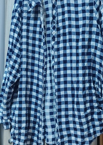 Düğmeli Mavi Kareli  Gömlek - Görsel 3