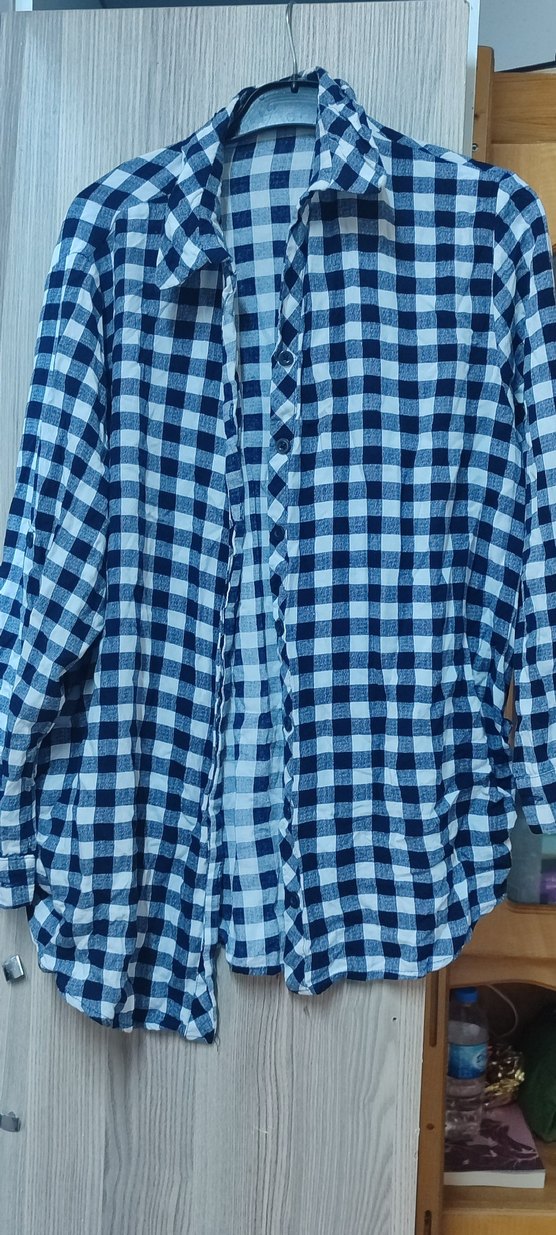 Düğmeli Mavi Kareli  Gömlek - Görsel 2