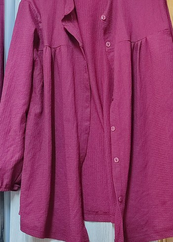 Düğmeli Bordo Hamile Keten Midi Ceket - Görsel 3