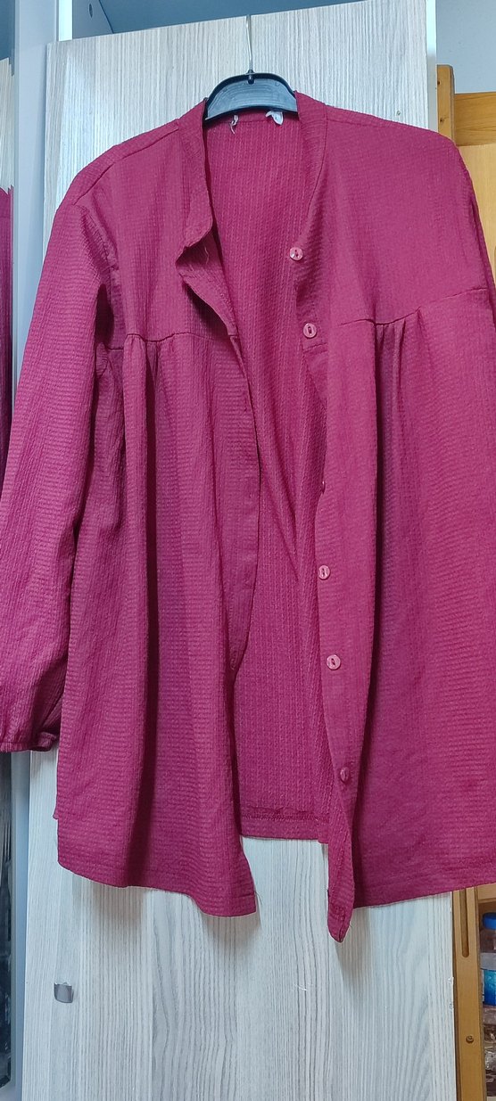 Düğmeli Bordo Hamile Keten Midi Ceket - Görsel 3