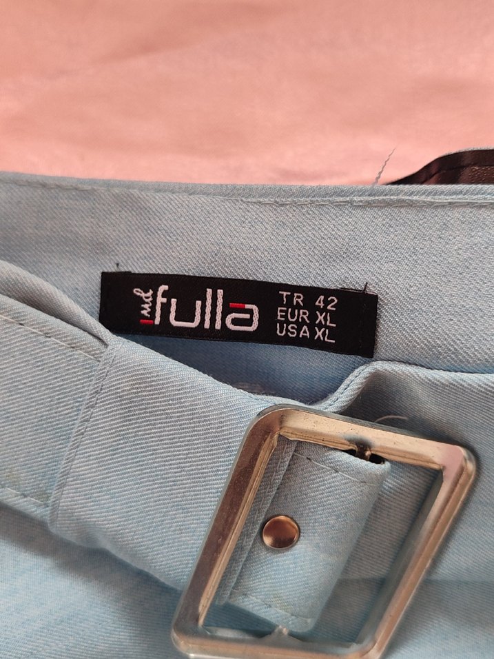 Mavi Keten Midi Drapeli Etek - Görsel 3