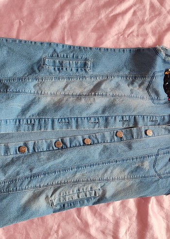 Düğmeli Mavi Denim Kadın Ceket - Görsel 2