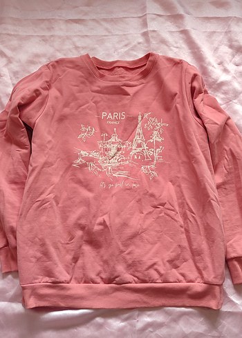 Pembe Paris Baskılı Kadın Sweatshirt - Görsel 2