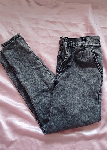 Gri Batik Desenli Rahat Kesim Kadın Kot Pantolon - Görsel 2