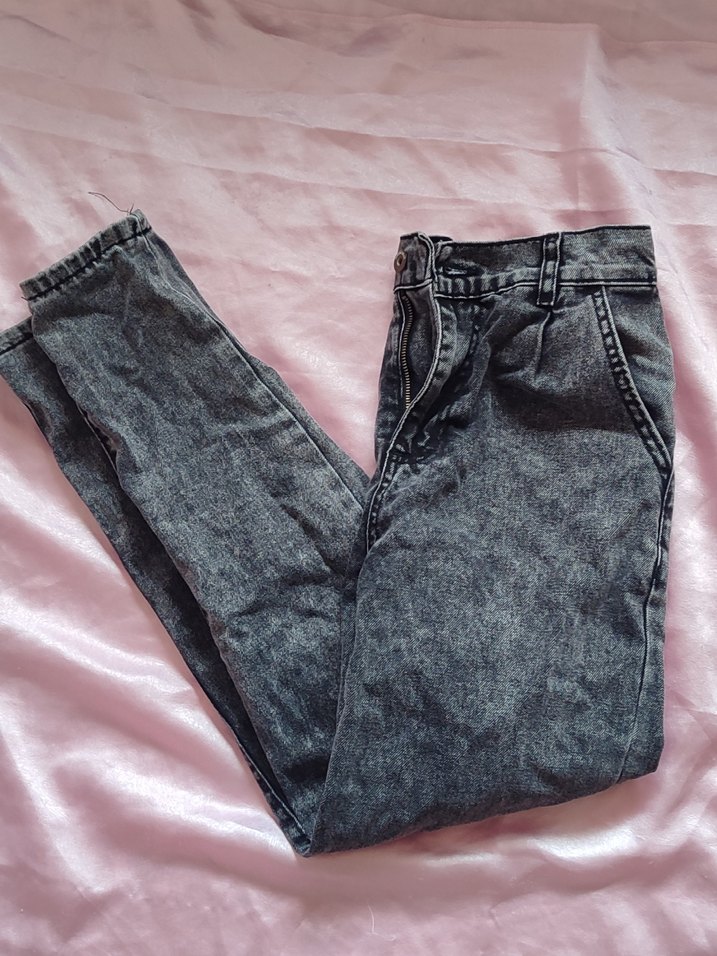 Gri Batik Desenli Rahat Kesim Kadın Kot Pantolon - Görsel 2