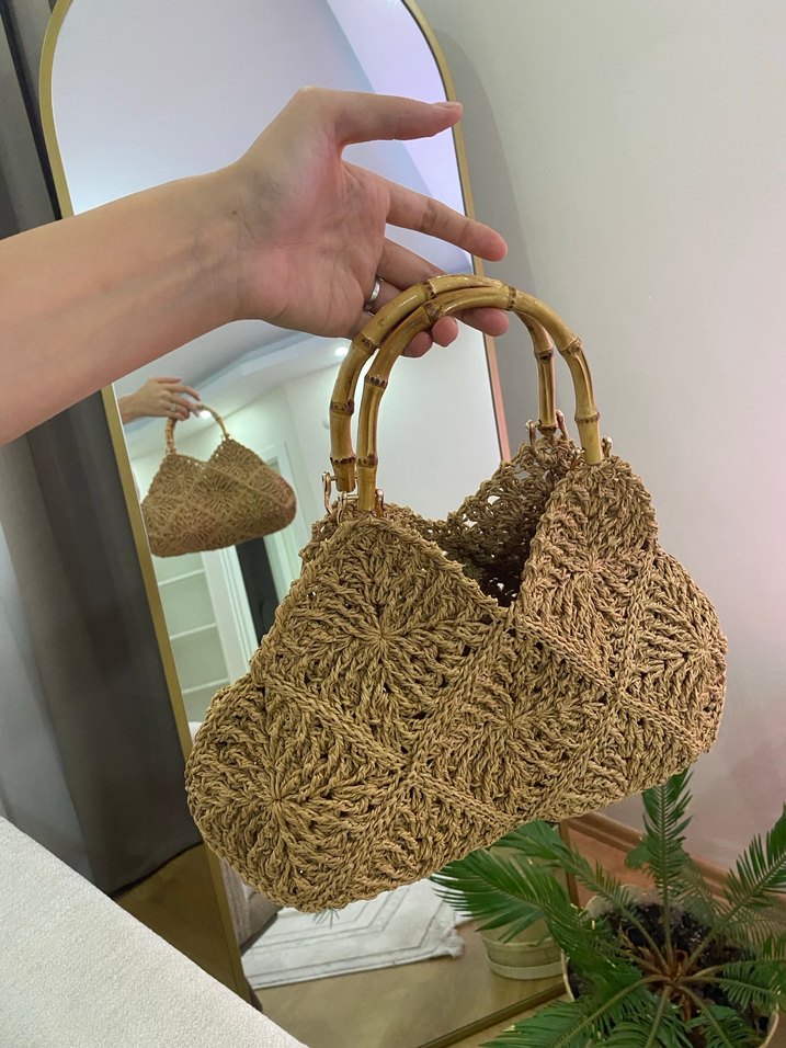 Bej Örgü Bohem Kadın Çanta - Görsel 2