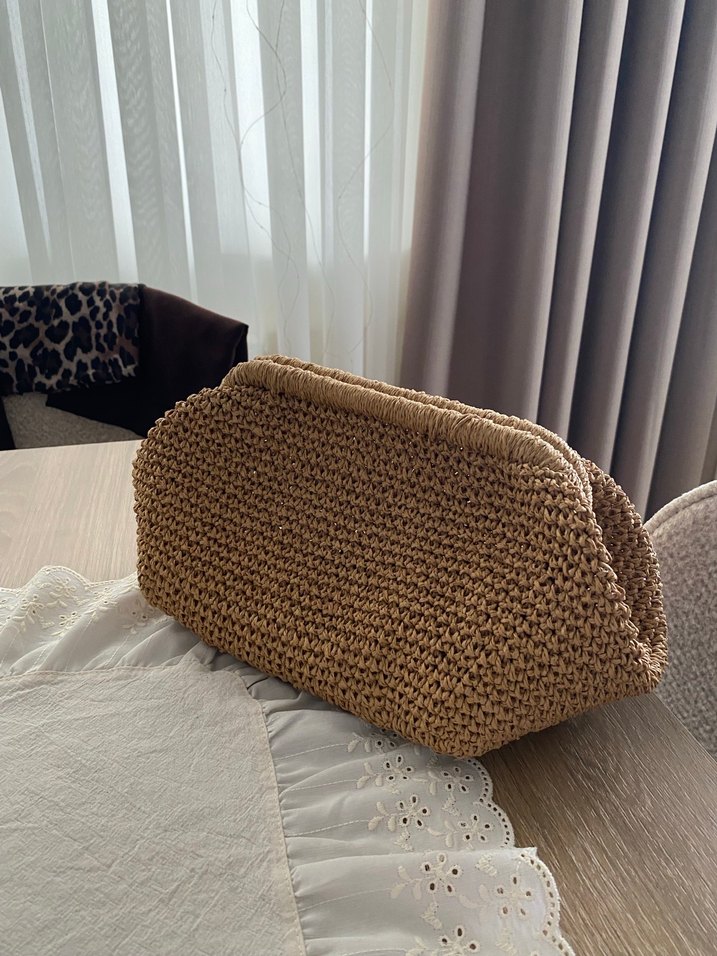 Bej Örgü Kadın Portföy Çanta - Görsel 2