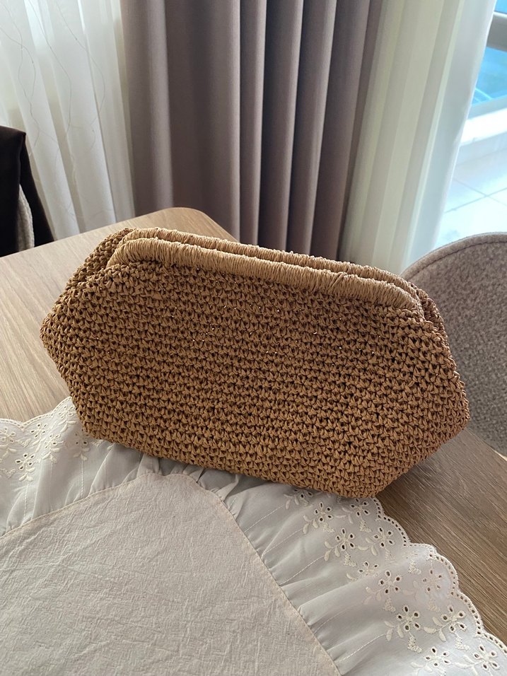 Bej Örgü Kadın Portföy Çanta - Görsel 3