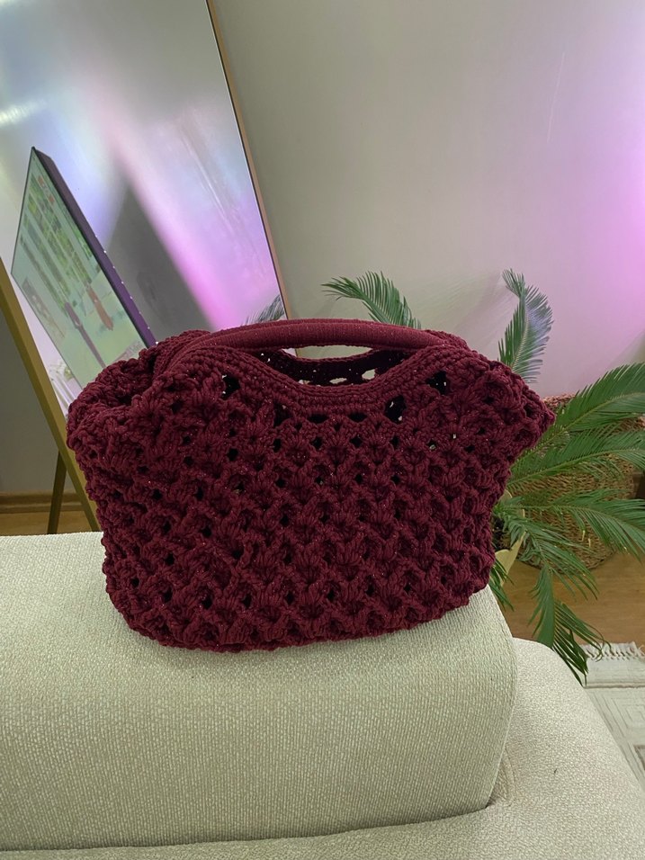 Bordo Örgü Kadın El Çantası - Görsel 2